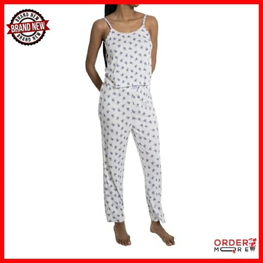 Women's XL Polyester Spandex Pajama Set with Cami & Elastic Waist Pants